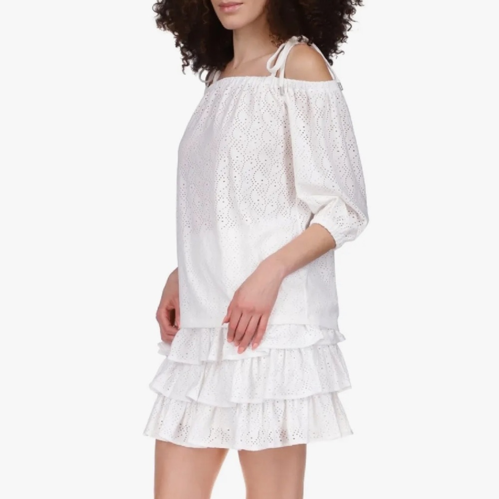 MICHAEL MICHAEL KORS Off-The-Shoulder Eyelet Top White Tie Strap Size L